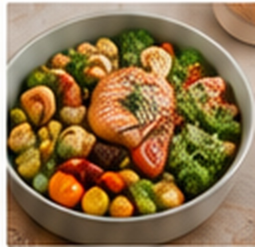 Colorful salmon and vegetable dinner in a bowl