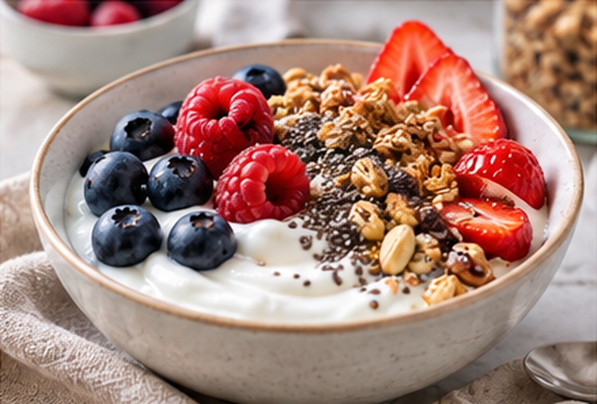 Berry yogurt bowl with berries and yogurt
