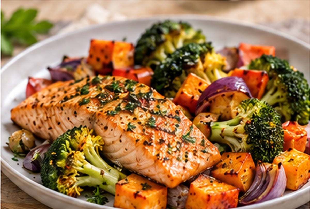 Salmon with roasted vegetables