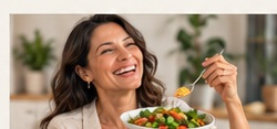 Woman enjoying a high-protein meal